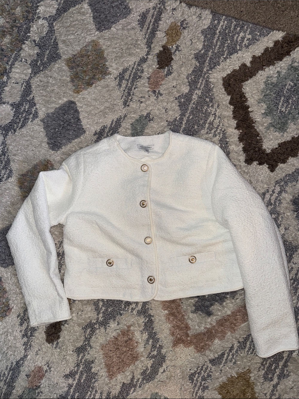 Freew Assembly Ivory Bouclé Button-Front Jacket NWOT